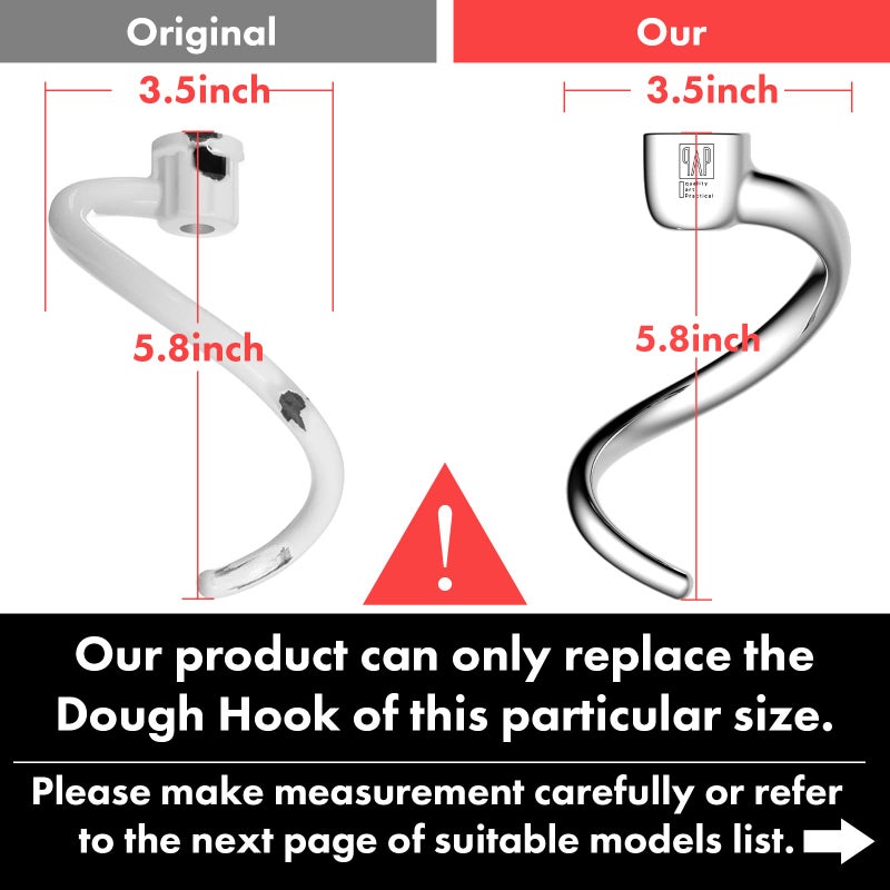 qAp quality art Practical Stainless Steel Spiral Dough Hook Replacement for KitchenAid 4.5QT & 5QT Bowl Tilt-Head Stand Mixers, Rustproof & Easy Clean, Efficient Kneading for Bread, Pizza, Pasta, Cookies - Image 5